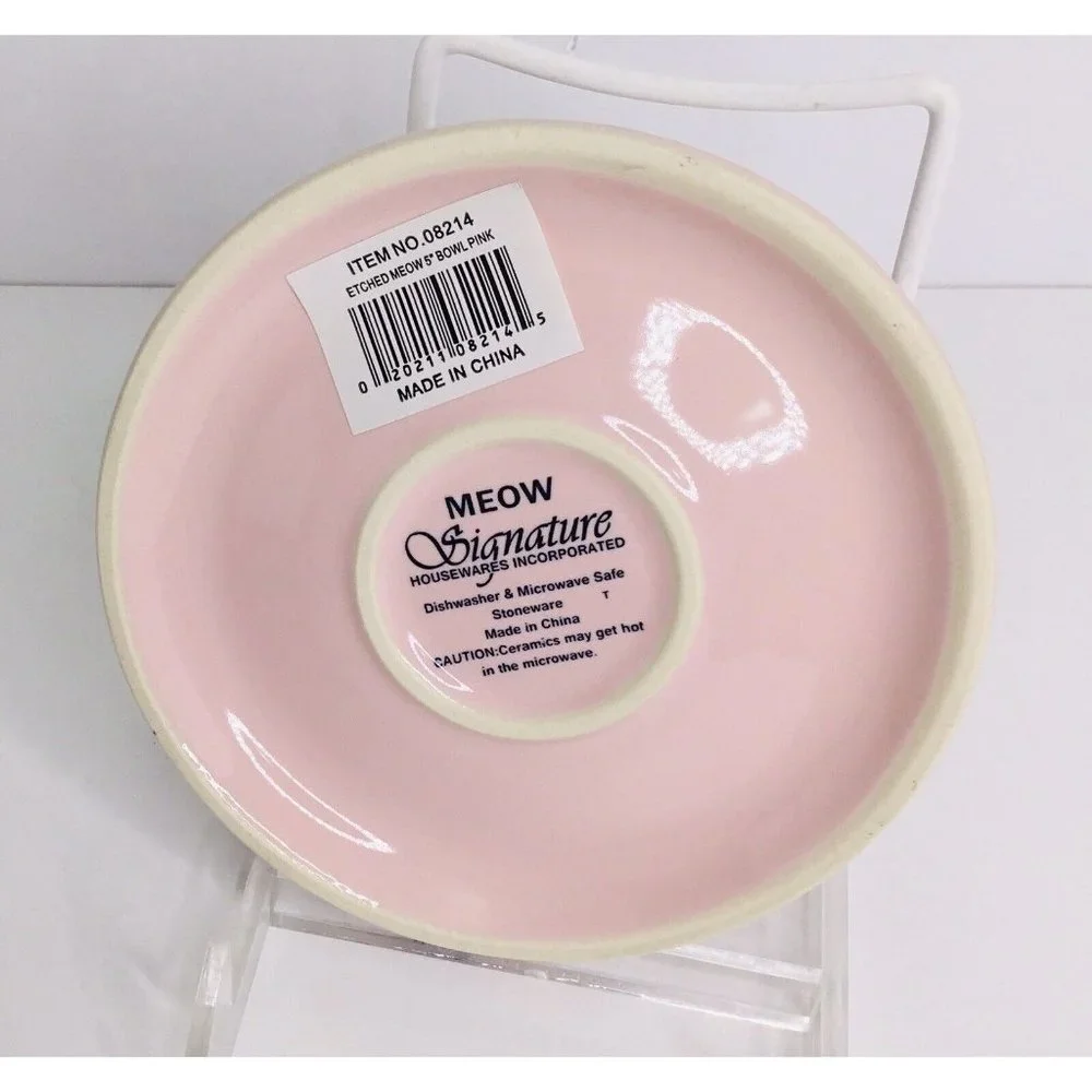 MEOW Pet Bowl 4.5 X 2” PINK Food Water Cat Kitty Signature Stoneware New